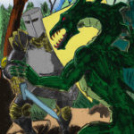 Un chevalier combat le dragon ou un monstre (marqueur et palette graphique).