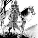 Image trditionellel d'un chevalier en armure sur sa monture.