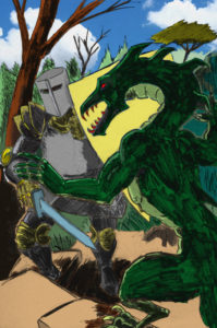 Un chevalier combat le dragon ou un monstre (marqueur et palette graphique).
